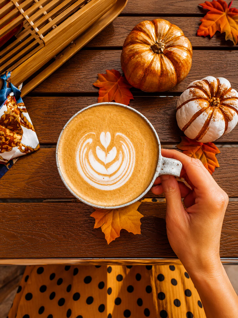 Latte with autumn pumpkins at Palmer's
